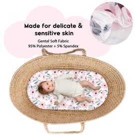 Yoofoss Moses Basket Fitted Sheets 81 x 41 x 8 cm Cozy & Breathable Pram Sheets Fitted for Baby Boy and Girl 2 Pack Easy Care Soft Crib and Bassinet Sheets Pink Floral