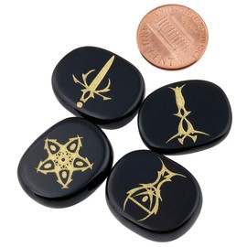 mookaitedecor Chakra Stones Set Engraved Polished Reiki Chakras Healing Stones Palm Stones for Reiki Balancing