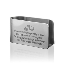 PUVOXHO May God's Angels Ride with You Engraved Stainless Steel Car Visor Clip, Truck Visor Car Accessories, Safe Driving Religious Gifts for Trucker, Father's Day Birthday Gifts for Man Husband Dad