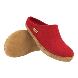 HAFLINGER Emils Toffel Unisex Felt Slippers with Leather Sole, Rubin