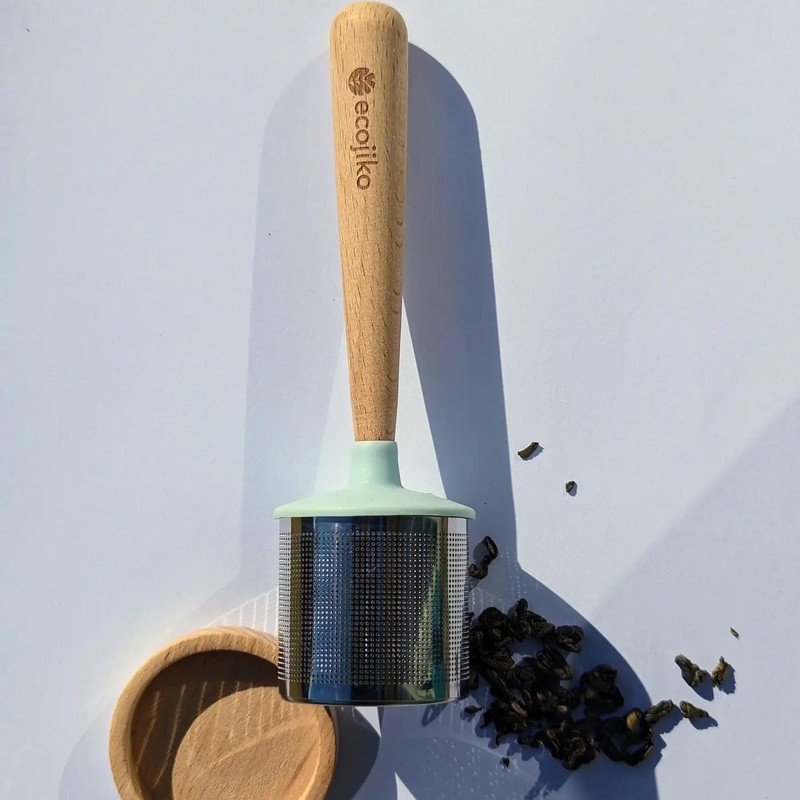 Zero-Waste Metal Tea Strainer with Wooden Handle for Loose Leaf