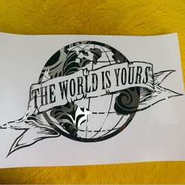 THE WORLD IS YOURS - Tony Montana Engraved Decal - Color: Chrome on chrome