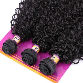 Natural Black Synthetic Hair Weave Afro Kinky Culrly Fiber Hair Externsions 16 18 20 Inches 210 Gram/set Heat Resistant Hair Bundles (2#)