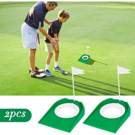 2 Pack Golf Putting Cup with Flag, Practice Golf Hole Training Aids (Green)