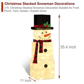 Christmas Stacked Snowman Decorations, 3 Fit Pre-Lit Snowman with 75 LEDs Light Up Christmas Night, Christmas Decoration Suitable for Indoor, Outdoor, Courtyard, Garden