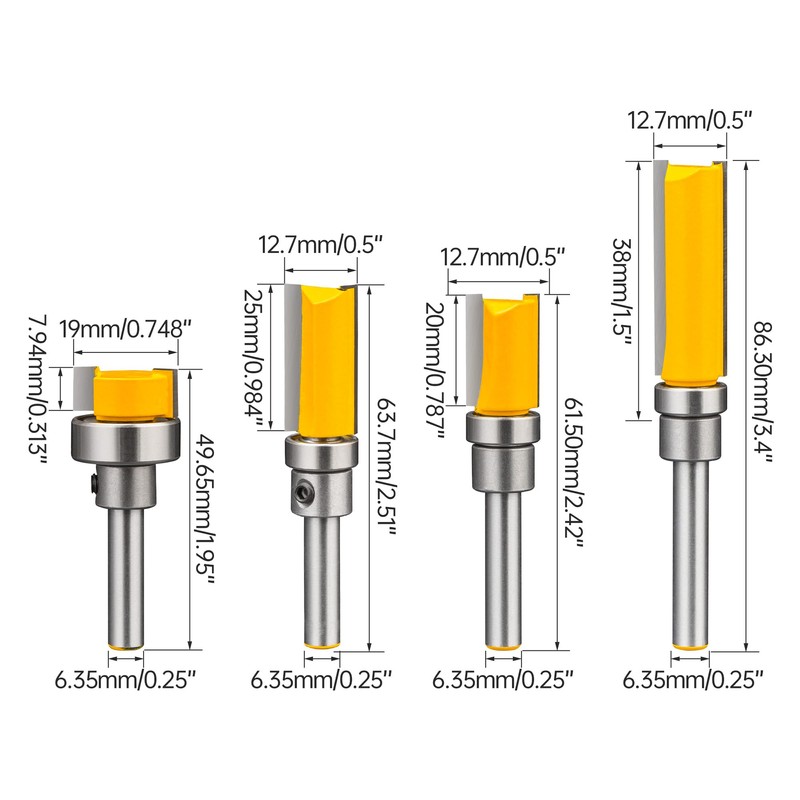 HUHAO Pattern Flush Trim Router Bit 1/4 Shank Carbide Tipped
