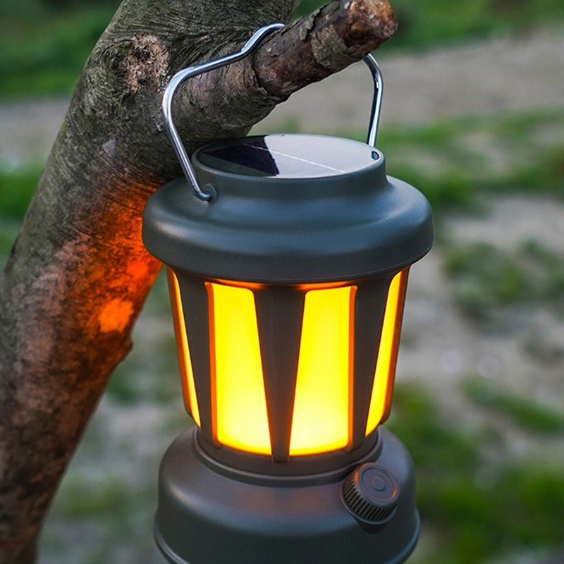 Camping Lantern Solar Powered USB Rechargeable Stepless Dimmable Retro Style