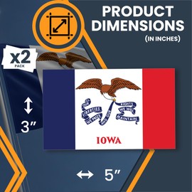 Magnet Me Up Iowa US State Flag Bumper Sticker Decal, 3x5 2 Pack, Vinyl Adhesive Sticker for Car, Truck, SUV – Weatherproof State Pride Collectible – Full Color, Durable, Made in The USA