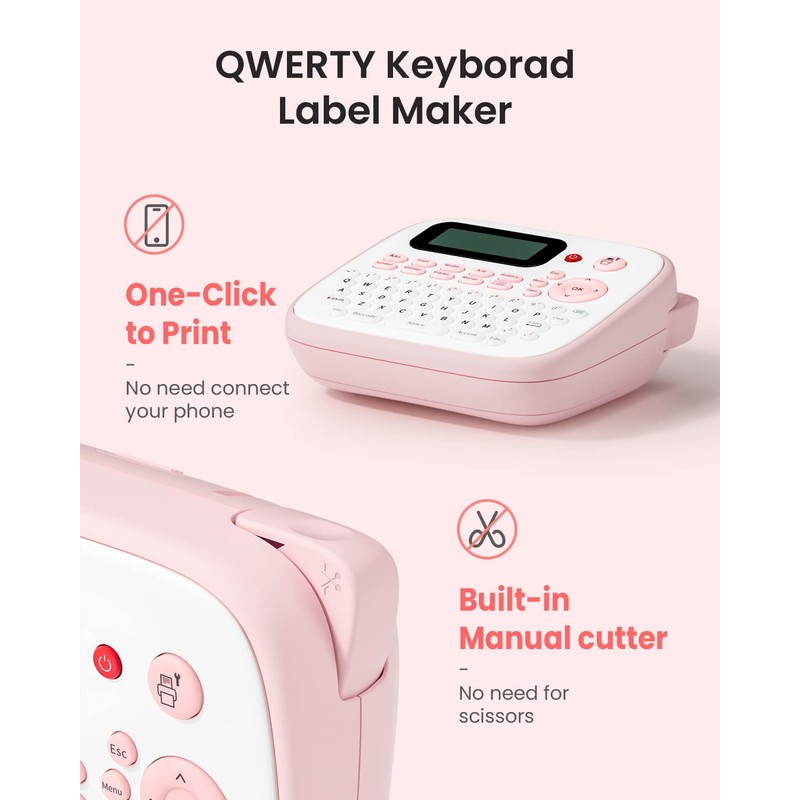 Pink Label Maker Machine-Vixic-D210S Label Makers,QWERTY Keyboard Labeler,Easy Handheld Portable