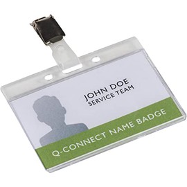 Q-Connect Rigid Credit Card Sized Name Badge Holder and Clip (10 Pack)