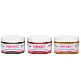 Simple Sugars Facial Best Sellers Bundle - All-Natural Skincare for Sensitive Skin for Eczema, Psoriasis, Rosacea, Dry Skin, Combination Skin - Green Tea, Strawberry, Vitamin C
