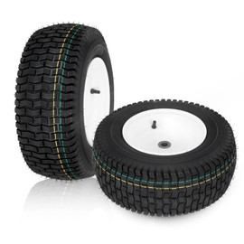 16x6.50-8 Lawn Mower Tires with Rim, Natural Rubber Turf Tire for L120 G100 G110, 145 190C Tractor, LA130 LA140 LA150 X140 X166 E170 | 3"Offset | Bore ID 3/4" | 4 Ply Tubeless 2PCS