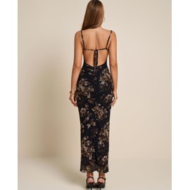 JKMNAO Women's Summer Floral Maxi Dress Spaghetti Strap Sleeveless Bodycon Wedding Guest Party Fitted Elegant Long Dresses