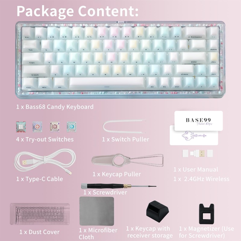 Ainbell Base68 Custom Keyboard, Wireless Mechanical Keyboard,65% Layout, Hot-Swappable, BT5.0/2.4G/USB-C