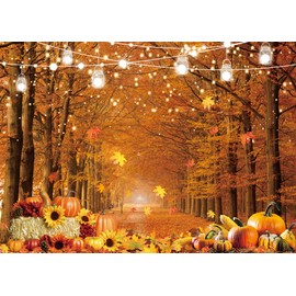 Fall Photography Backdrop Autumn Forest Maple Leaves Photo Background Farm Harvest Event Thanksgiving Party Decorations Photo Booth Props 7x5FT