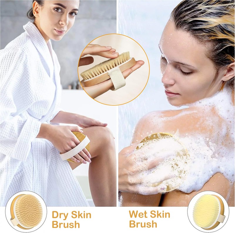VireEyU Bamboo Wooden Body Brush Set – 2 Pieces Dry