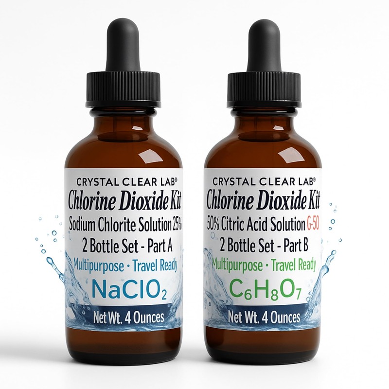 Chlorine Dioxide Solution Kit, 8oz Glass Set for CDS ClO2