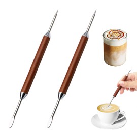 2 Pcs Latte Art Pen,Latte Art Tools,Stainless Steel Coffee Art Pen With Wood Handle,Latte Pen,Coffee Pens,Latte Pen For Coffee,For Creating Professional Espresso Designs, Home & Cafe Use