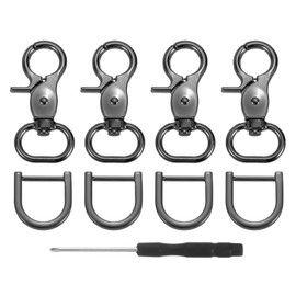 sourcing map 4Pcs Swivel Snap Hook, 20mm(3/4") Trigger Snap with D Ring Heavy Duty Metal Lobster Claw Clasp Lanyard Clips for Straps Bags Belting Leathercraft, Gun Black