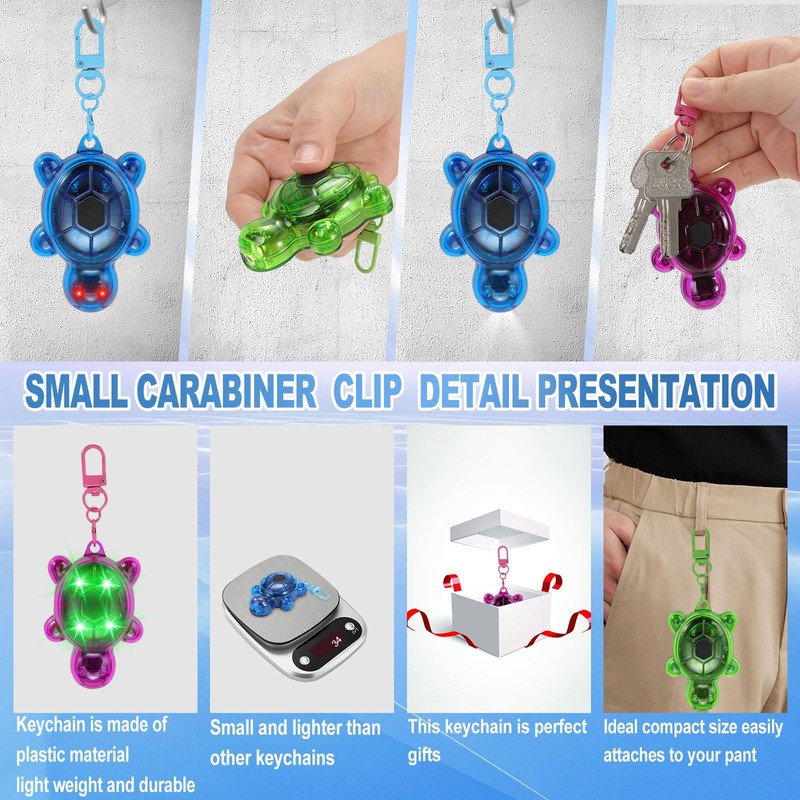 3PCS Set Brighter Cute Turtle Animal Keychain Flashlight, 7 Modes