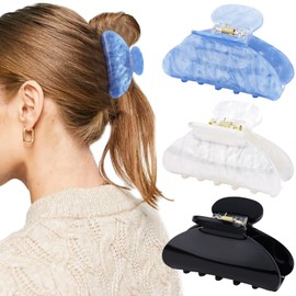 Canitor Hair Claw Clips for Women Acrylic Marbled Hair Clips for Thick Thin Hair Emi Cute Hair Accessories Preppy Teen Girl Gifts Trendy Stuff Black White Blue