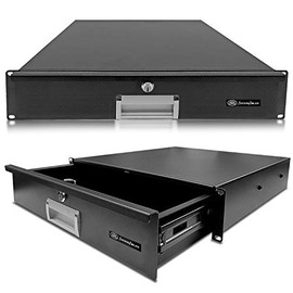 AxcessAbles RKDRAWER2U 2U Universal Rack Mount Storage Drawer Compatible with All 19-Inch Rack-mount Systems and Server Cabinets. With Lock and Keys. Extra deep 15 inch drawer.