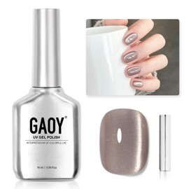 GAOY Glassy Cat Eye Gel Nail Polish, 16ml Glitter Holographic Nail Polish with Magnet, Reflective Translucent UV Gel, 2061 Chestnut Brown