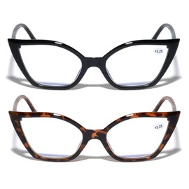 V.W.E. 2 Pairs Women Pointed Tip Cat Eye Anti-Blue Reading Glasses - Clear Lens UV Protection Computer Readers (1 Black 1 Tortoise, 2.50, multiplier_x)