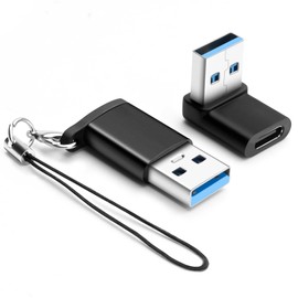 BORLTER CLAMP USB C to USB Adapters (2 Pack) with Lanyard, Type C to USB 90 Degree Angle Adapter,USB C Female to USB Male Compatible with MacBook, Laptop, PC, Galaxy S8/S8+, Pixel 3/2,Black