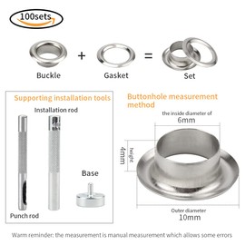 100 Sets Eyelet Set Grommet Tool, 6 mm Metal Eyelet Set with 3-Piece Tool Set for Leather Shoes Tarpaulin Fabric Paper Awnings