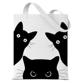 QYCFDXD Funny Cat Canvas Tote Bag for Girls Women Cute Cat Reusable Shoulder Bag for Shopping Grocery Travel
