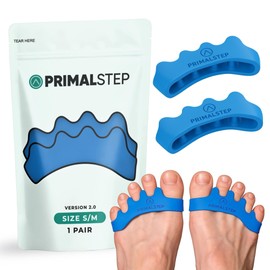 PrimalStep 2.0 FIRM EDITION Toe Separators - Extra Firm, Stretchy & Flexible - Thicker & More Durable - Dr. Recommended - Loved by Those with Bunions or Plantar Fasciitis - Toe Spacers for Athletic Mobility (Blue, S/M)
