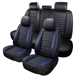 MINGBRON Leather Car Seat Covers, Universal Faux Leather Car Seat Covers 5 Seats, Automotive Seat Covers for Most Sedans SUVs Trucks, Front and Rear Seat Covers,Black Blue