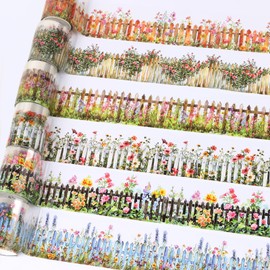 BROVITI 6 Roll Fenced Yard Theme PET Masking Tape Natural Hedge Flower Plant Butterfly Aesthetic Waterproof Landscaping Tape for DIY Diary Bullet Junk Journal Planners Scrapbooking Art Craft Supplies