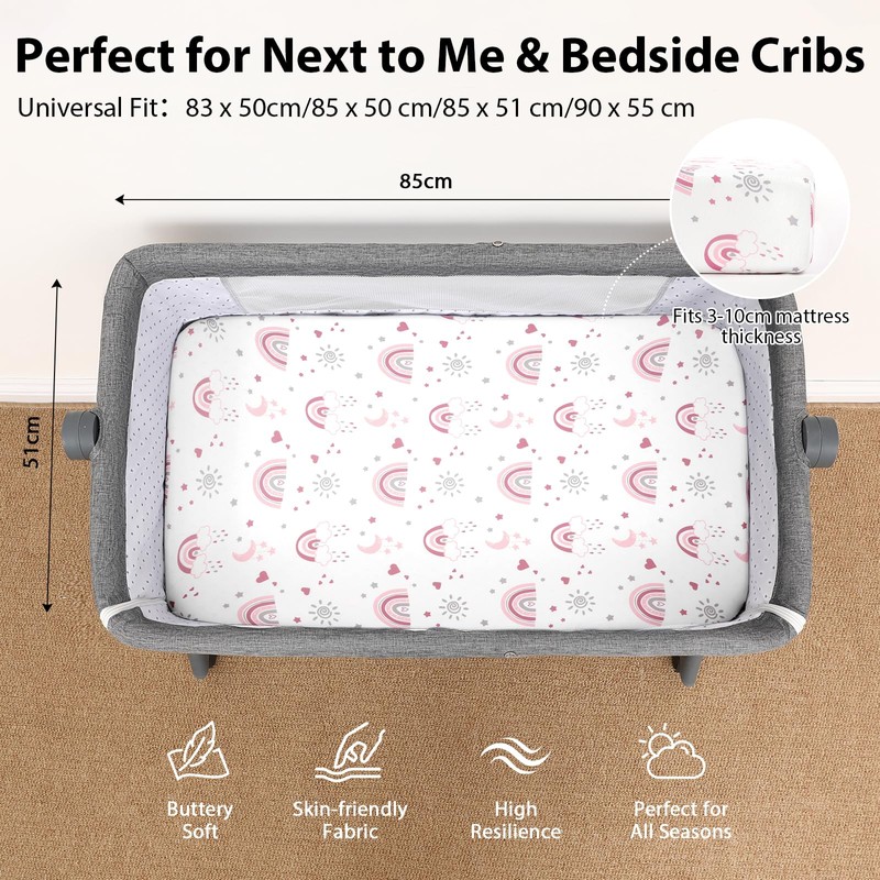 FIEMOL Next to Me Crib Sheets 85x51cm Fitted, 3 Pack