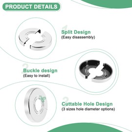 M METERXITY 2-Pack Cuttable Wall Split Flange, for 0.8/1/1.2 Inch(20/25/32mm) OD Pipe ABS Escutcheon Plate Round Plumbing Cover Plates for Water Pipe/Faucet [10mm Height, Silver Tone]