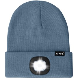ATNKE LED Lighted Beanie Hat,USB Rechargeable 4 LED Running Headlamp Lined Fleece Cap with Light Gift for Men and Women/#Shadow Blue
