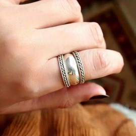 Chunky Dome Rings for Women Dainty S925 Sterling Silver Tone Cute Puffy Dome Croissant Thumb Band Twisted Stacking Bands Ring Retro Personality Smooth Twist Ring Size 8