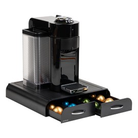 Mind Reader Single Serve Coffee Pod Organizer with 2 Drawers, Compatible with 18 Vertuoline (7.77 fl oz) or 72 Original Nespresso (1.35 fl oz) capsules, Plastic, 13.25"L x 12.75"W x 2.5"H, Black