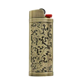 Lucklybestseller Metal Lighter Case Cover Holder Vintage Floral Stamped for BIC Full Size Lighter J6