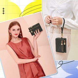 REETEE Women's Purse, Small Purse, PU Leather Purse, Women's Many Compartments, Women's Purse with 10 Card Slots and Removable Wrist Strap, Wallet for Women, Zip Coin Compartment, black, Retro