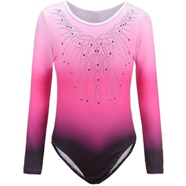 Kiscorpse Gymnastics Leotards for Girls Long Sleeve/Sleeveless Sparkle Ballet Dance Gymnastics Athletic Leotards Shinning Diamond for Kids 5-12 Years (Pink-long sleeved set, 7-8 Years)