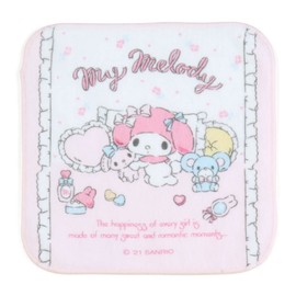 Sanrio 044598 Sanrio Petite Towel, Approx. 6.3 x 6.3 inches (16 x 16 cm), Light Blue, Yellow, Light Blue, 100% Cotton, My Melody, Set of 4, Name Space, Character 044598