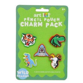 Art 101 Pencil Pouch Charm Pack, Wild Animals, Dinosaur, Tiger, Shark,
