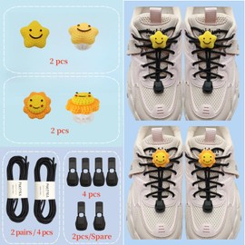 Fulcyla 2 pairs children's Elastic Shoe Laces -Elastic No Tie Shoelaces for Kids, Adults(sun stars)