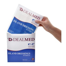 Dealmed Sterile Bordered Gauze Island Dressings, Non-Stick, Latex-Free, 6" x 6", 25 Count
