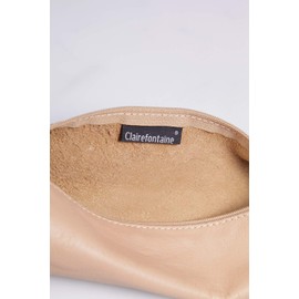 Clairefontaine - Ref 8303C - Cuir' Smooth Leather Small Round Pencil Case - 18cm x 3.5cm, Made From Genuine Lambskin Leather, Metal Zip With Leather Puller - Natural