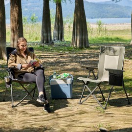 EVER ADVANCED Reclining Camping Chairs for Adult Lightweight, Portable Compact Folding Chair with Adjustable Back,4-Level Recliner Chairs, Lawn Chair for Patio Balcony, Supports 350lbs, Green