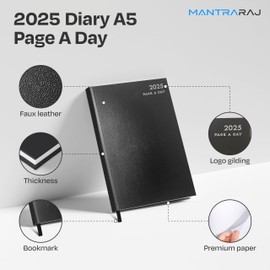 MantraRaj 2025 A5 Day A Page Diary with Hard Backed Organiser For Student, Teacher, Home, Office, Business Weekly Year Planner Best for Gift | Daily Planner | A5 Diaries (A5 Day A Page, Black)