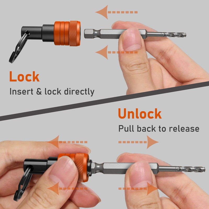 Enhanced Non-Slip Bit Holder Key Chain 6pc, 1/4 Inch Hex